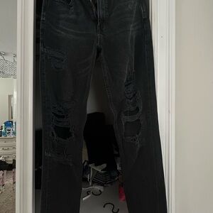 American Eagle Outfitters Distressed Black Straight Leg Jeans